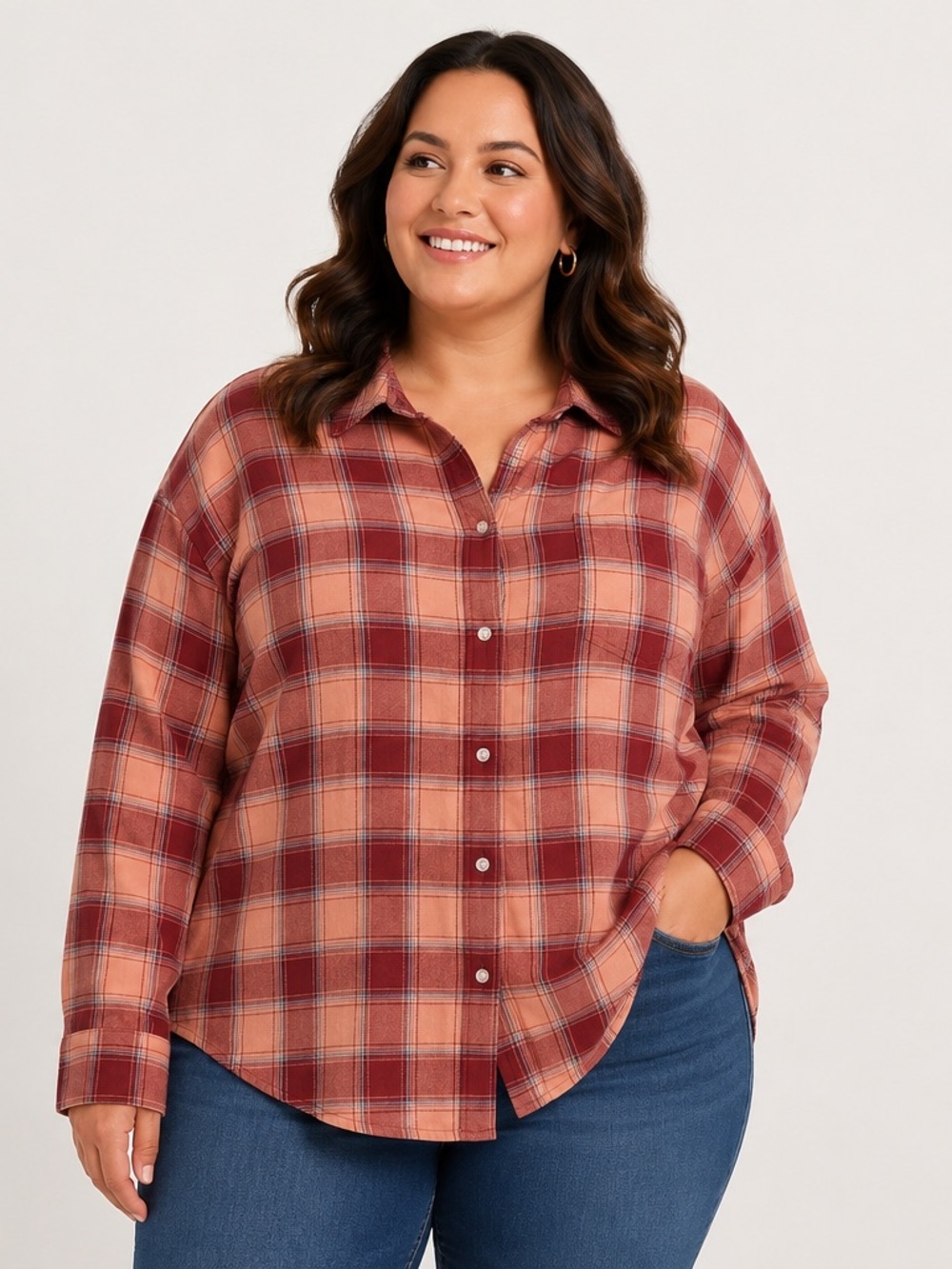 WRANGLER | Pink & Burgundy Plaid Button-Up Shirt